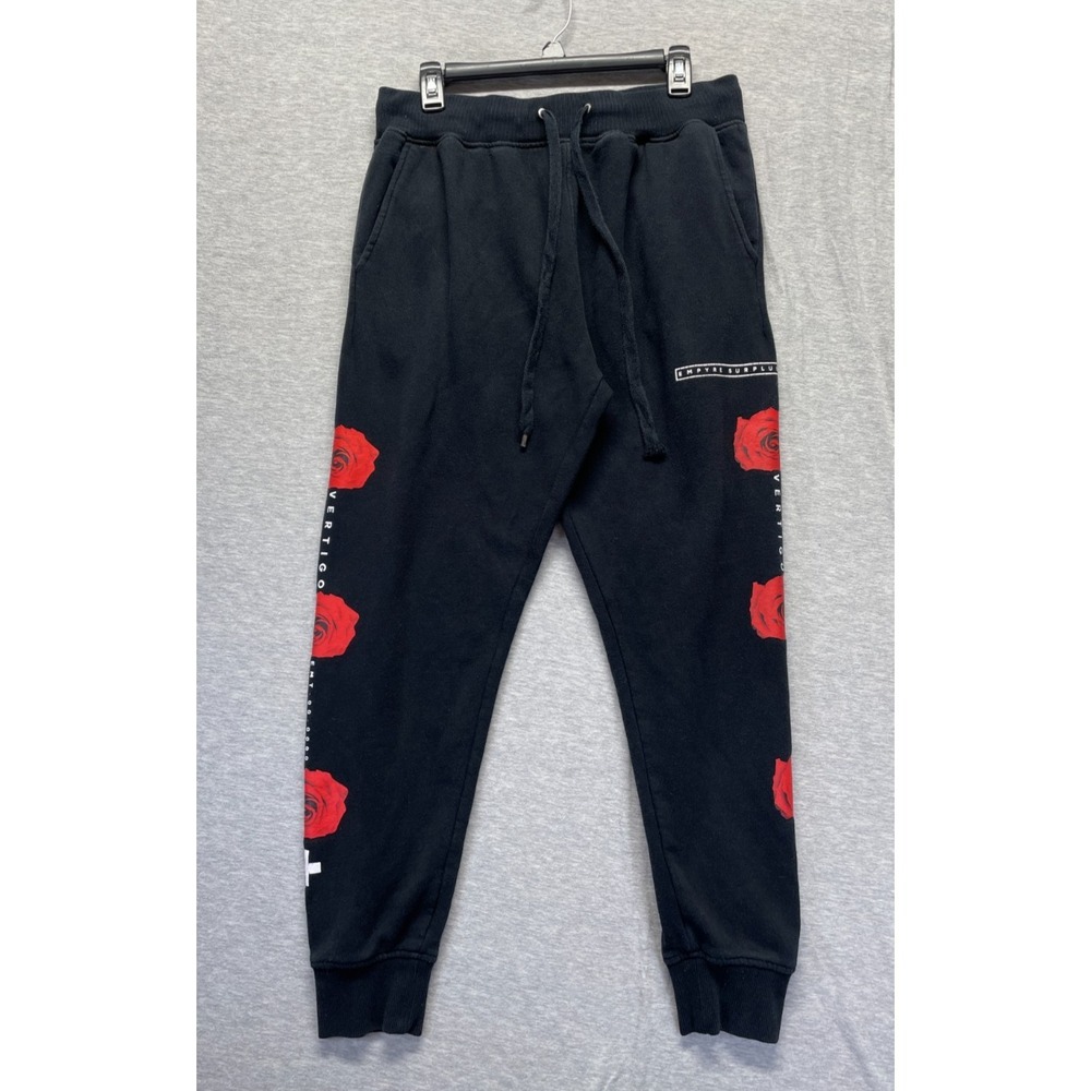 Empyre Vertirose Jogger Pants Men Medium Black Red Rose Graphic Drawstring Waist